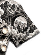 Oceanlyte Men's Vintage Steam Train And Gears Print Short Sleeve Shirt with Chest Pocket