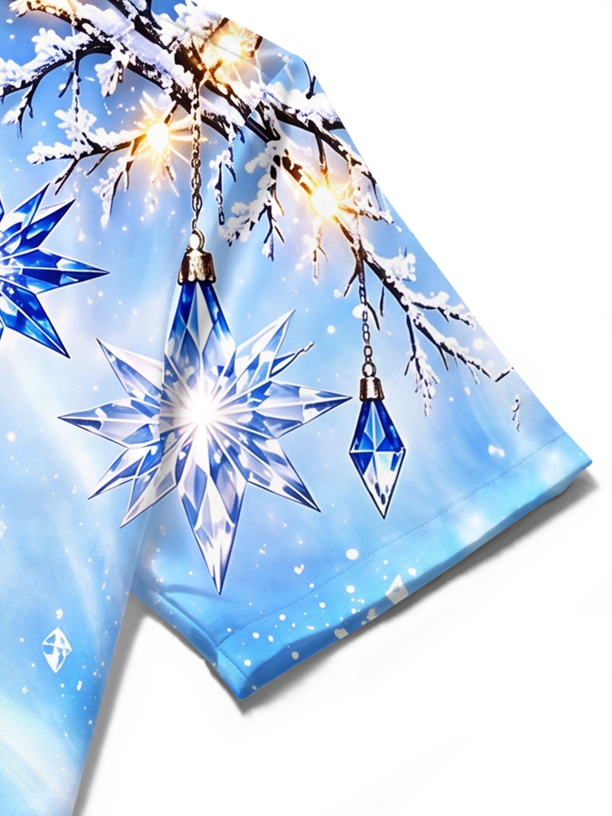 Oceanlyte Men's Blue Crystal Stars And Snowy Branches Print Short Sleeve Shirt with Chest Pocket
