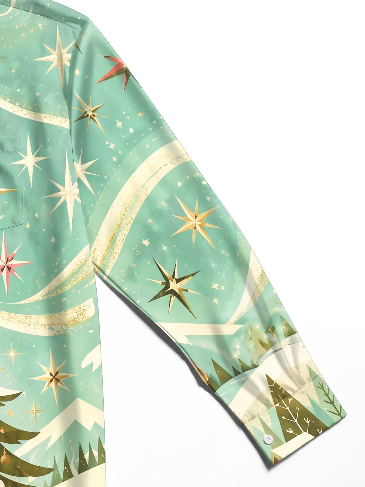 Oceanlyte Men's Christmas Tree And Winter Landscape Print Long Sleeve Shirt with Chest Pocket