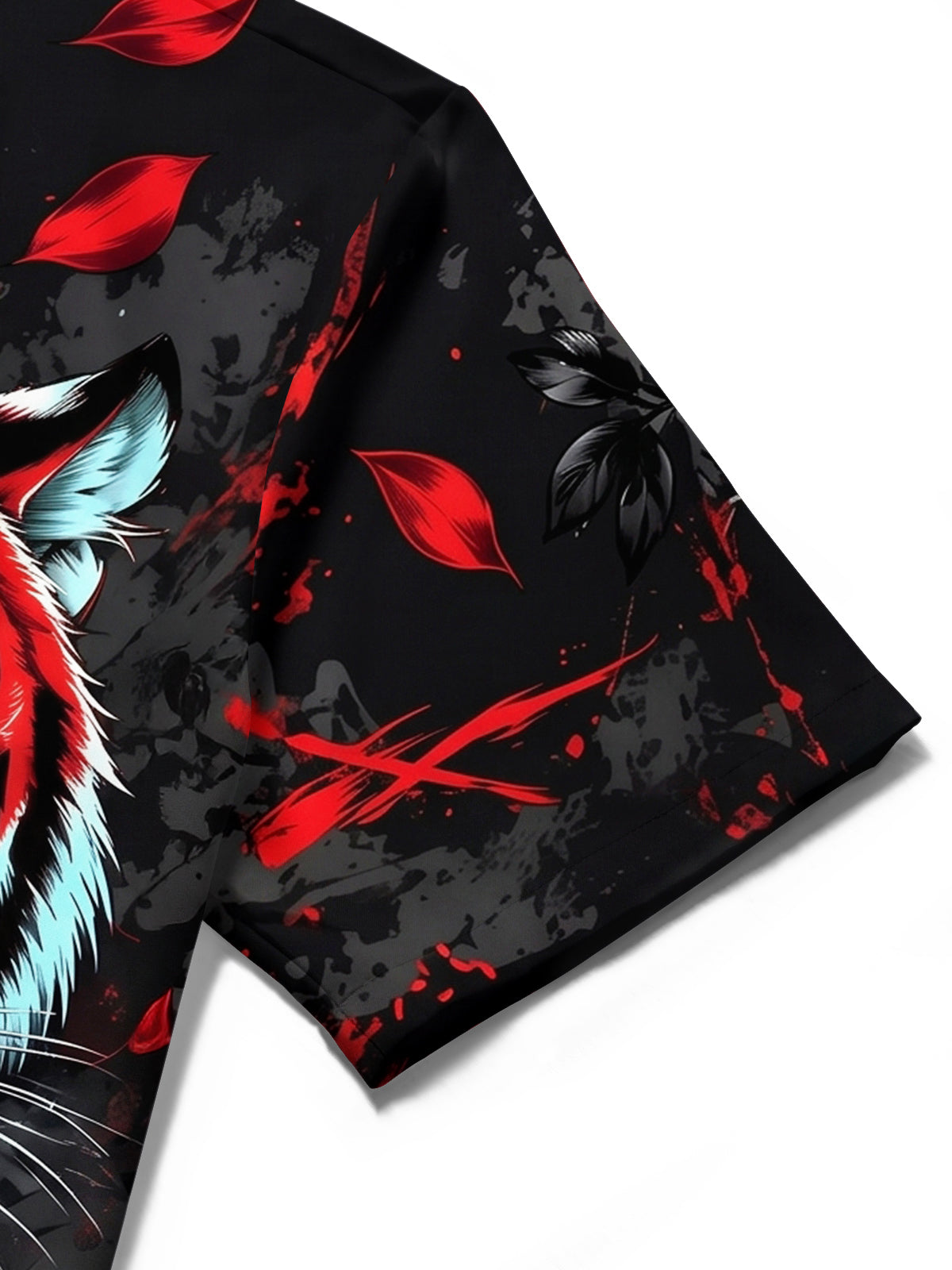 Oceanlyte Men's Hawaiian Red Tiger And Red Roses Print Short Sleeve Shirt with Chest Pocket