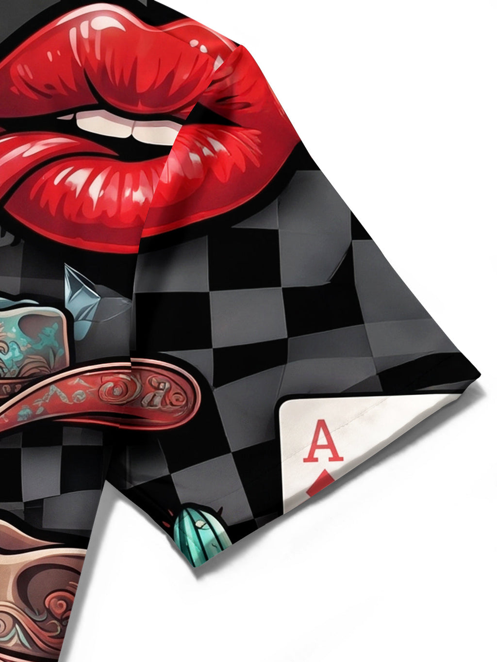 Oceanlyte Men's Graphic Poker Cards And Red Lips Print Short Sleeve Shirt with Chest Pocket