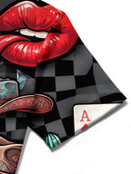 Oceanlyte Men's Graphic Poker Cards And Red Lips Print Short Sleeve Shirt with Chest Pocket