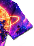Oceanlyte Men's Short Sleeve Shirt - Floating Island With Modern Villa And Palm Trees Print with Chest Pocket