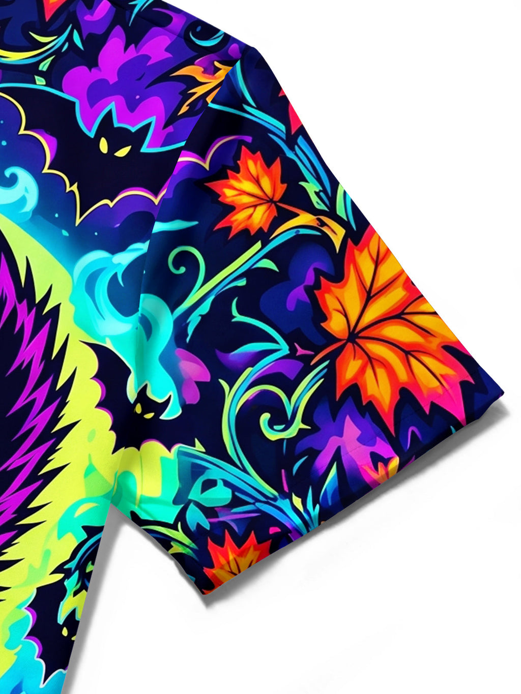 Oceanlyte Men's Hawaiian Halloween Black Cat And Ghosts Print Short Sleeve Shirt with Chest Pocket