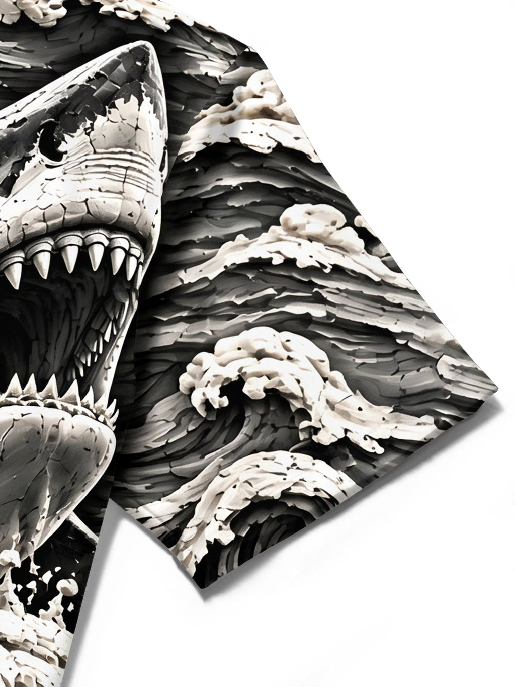Oceanlyte Men's Hawaiian Shark And Ocean Waves Print Short Sleeve Shirt with Chest Pocket