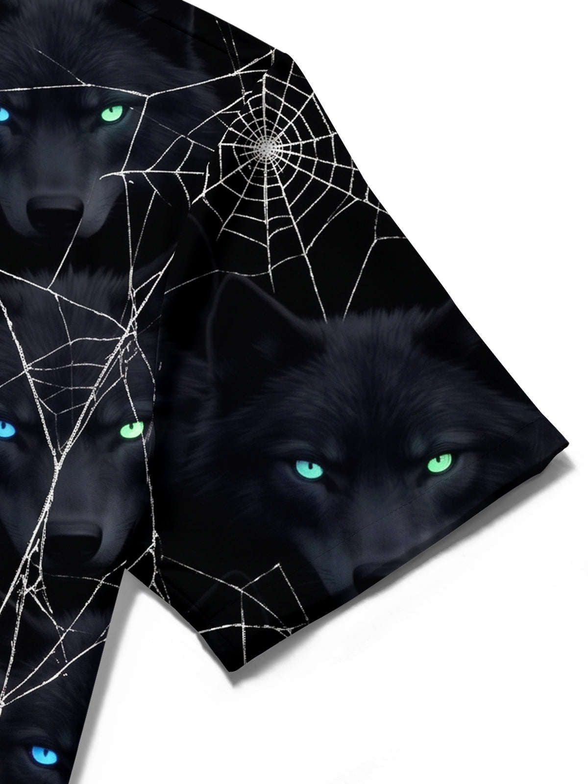 Oceanlyte Men's Short Sleeve Shirt - Halloween Black Wolf Faces And Spider Webs Print with Chest Pocket