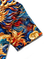 Oceanlyte Men's Printed Chinese Dragon And Phoenix Print Short Sleeve Shirt with Chest Pocket