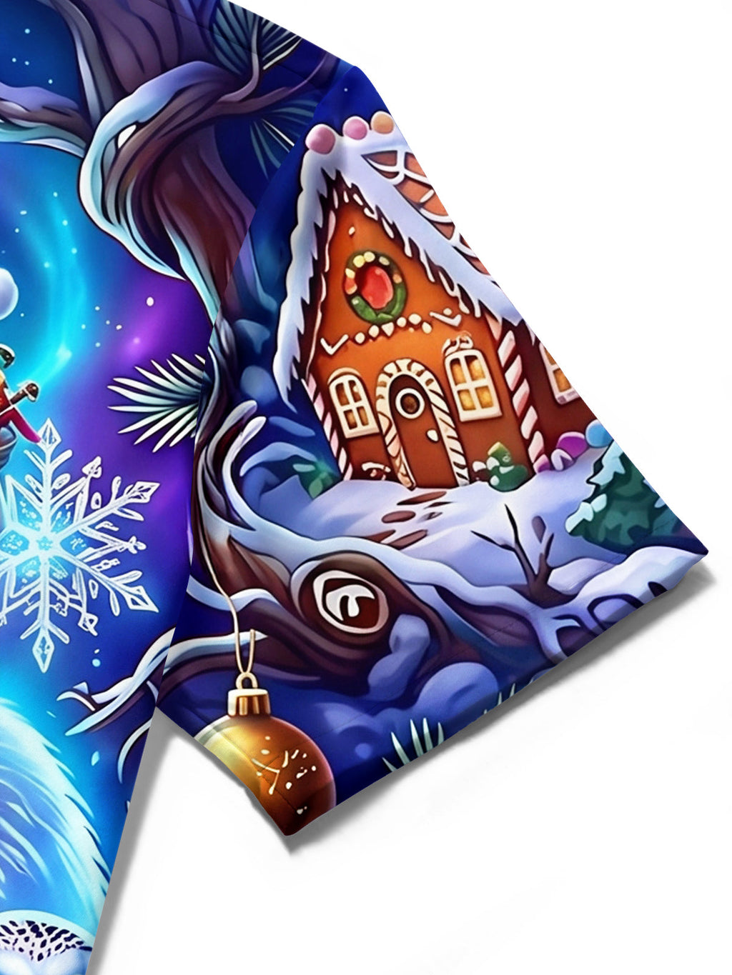Oceanlyte Men's Graphic White Wolf And Santa Claus Print Short Sleeve Shirt with Chest Pocket