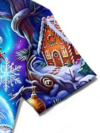 Oceanlyte Men's Graphic White Wolf And Santa Claus Print Short Sleeve Shirt with Chest Pocket
