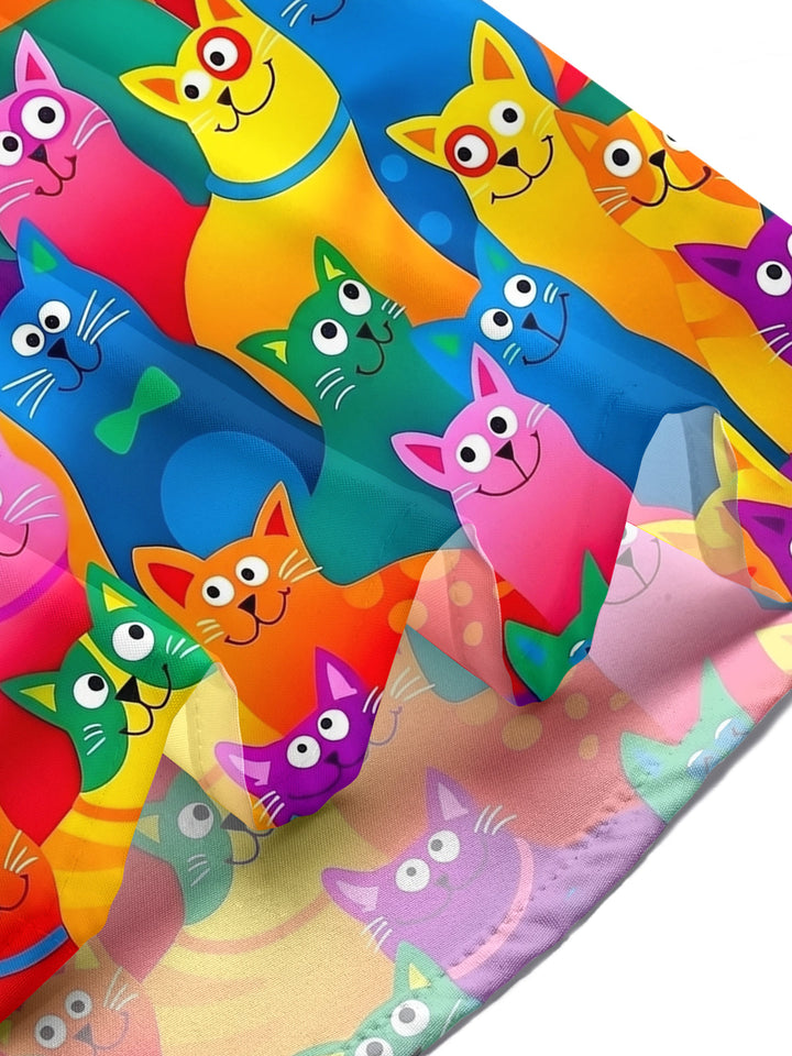 Oceanlyte Men's Hawaiian Colorful Cartoon Cat Print Short Sleeve Button Down Shirt with Chest Pocket