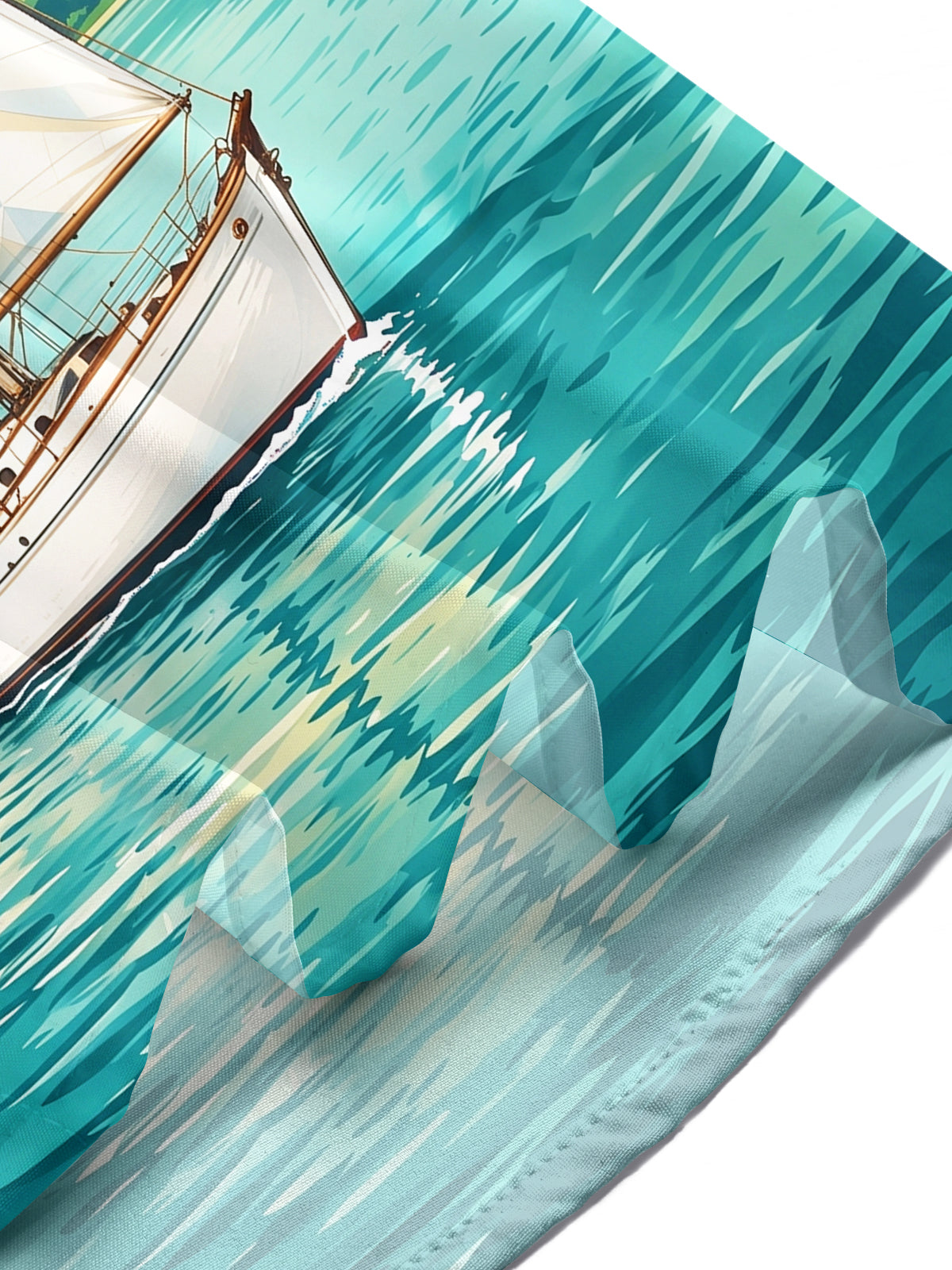 Oceanlyte Men's Short Sleeve Shirt - Sailboat On Water With Palm Trees And Mountains Print with Chest Pocket