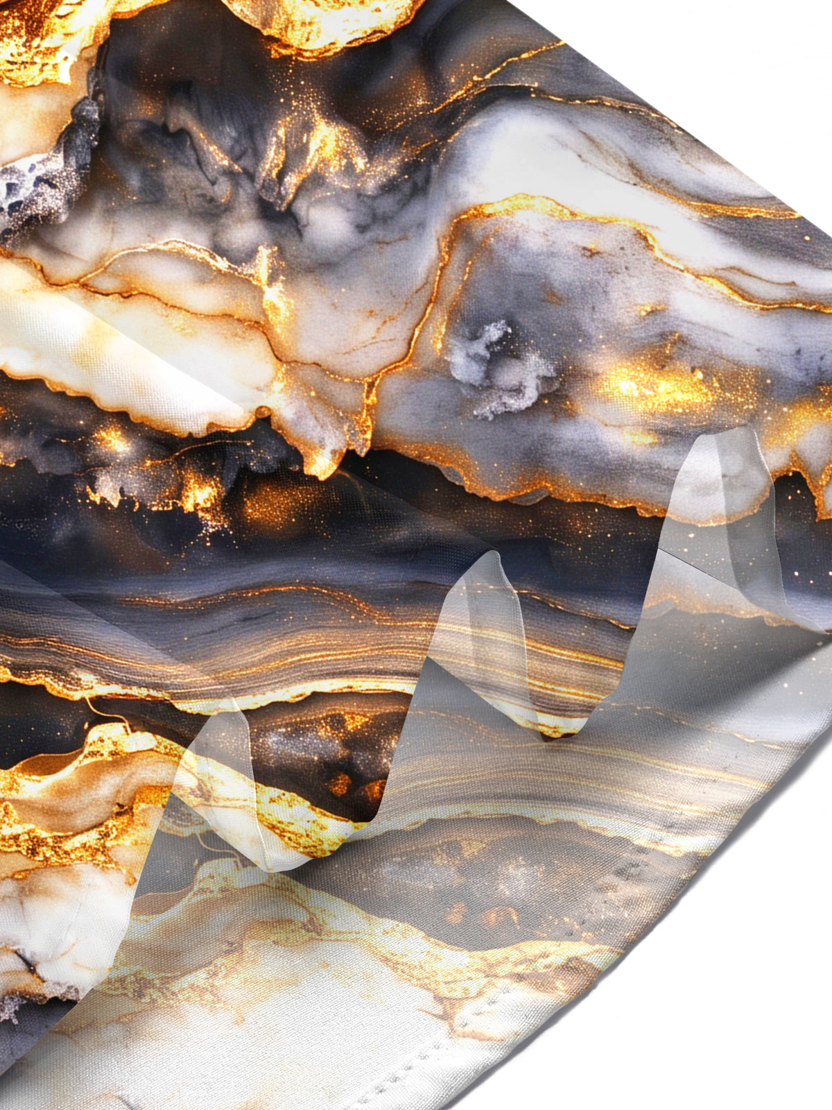 Oceanlyte Men's Patterned Black Gold Gilded Marble Print Short Sleeve Shirt with Chest Pocket