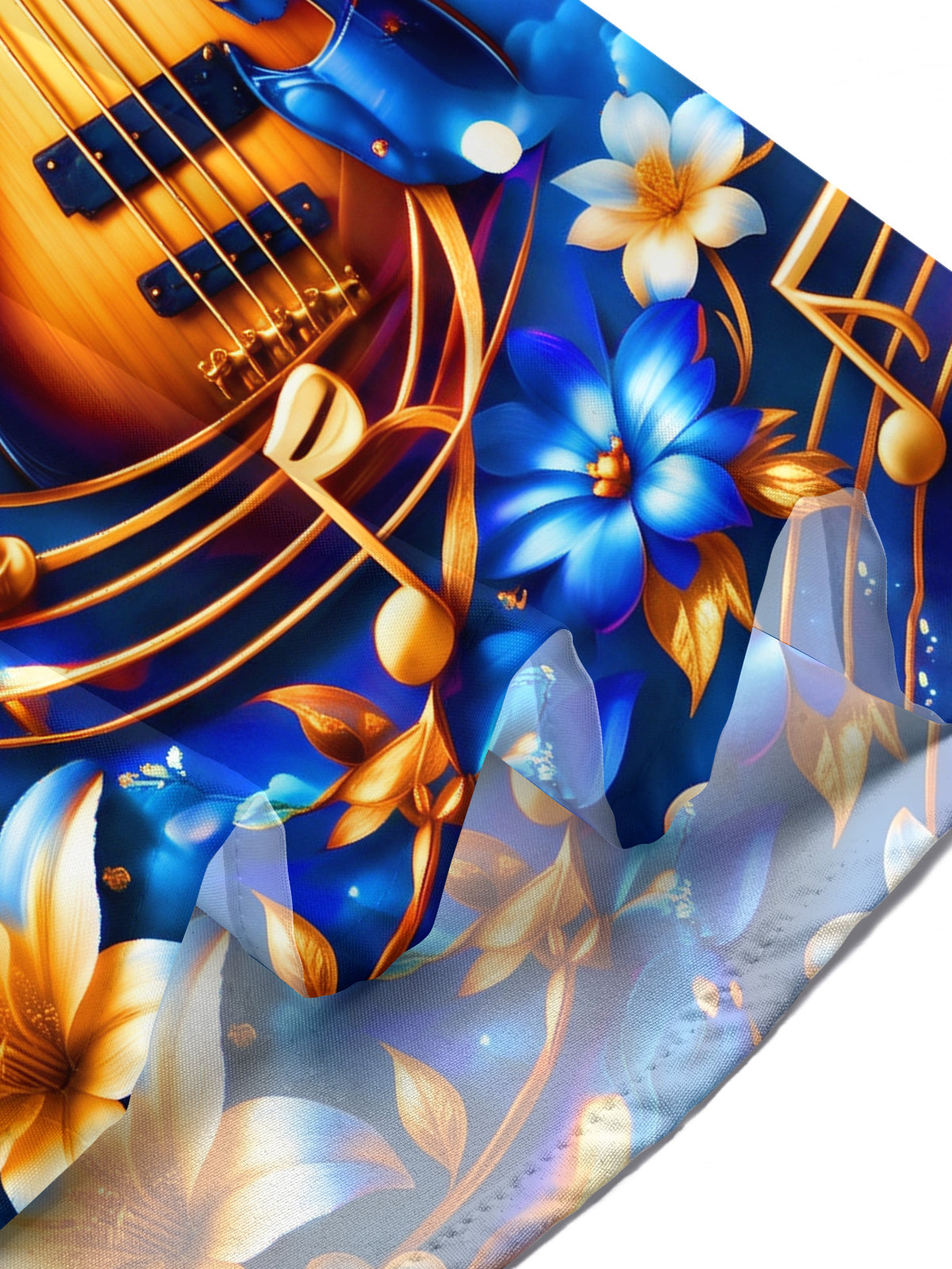 Oceanlyte Men's Hawaiian Bass Guitar And Musical Notes Print Short Sleeve Shirt with Chest Pocket