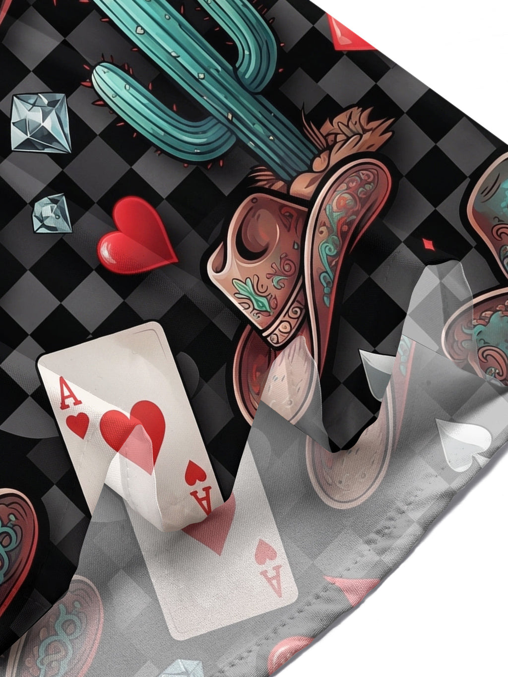Oceanlyte Men's Graphic Poker Cards And Red Lips Print Short Sleeve Shirt with Chest Pocket