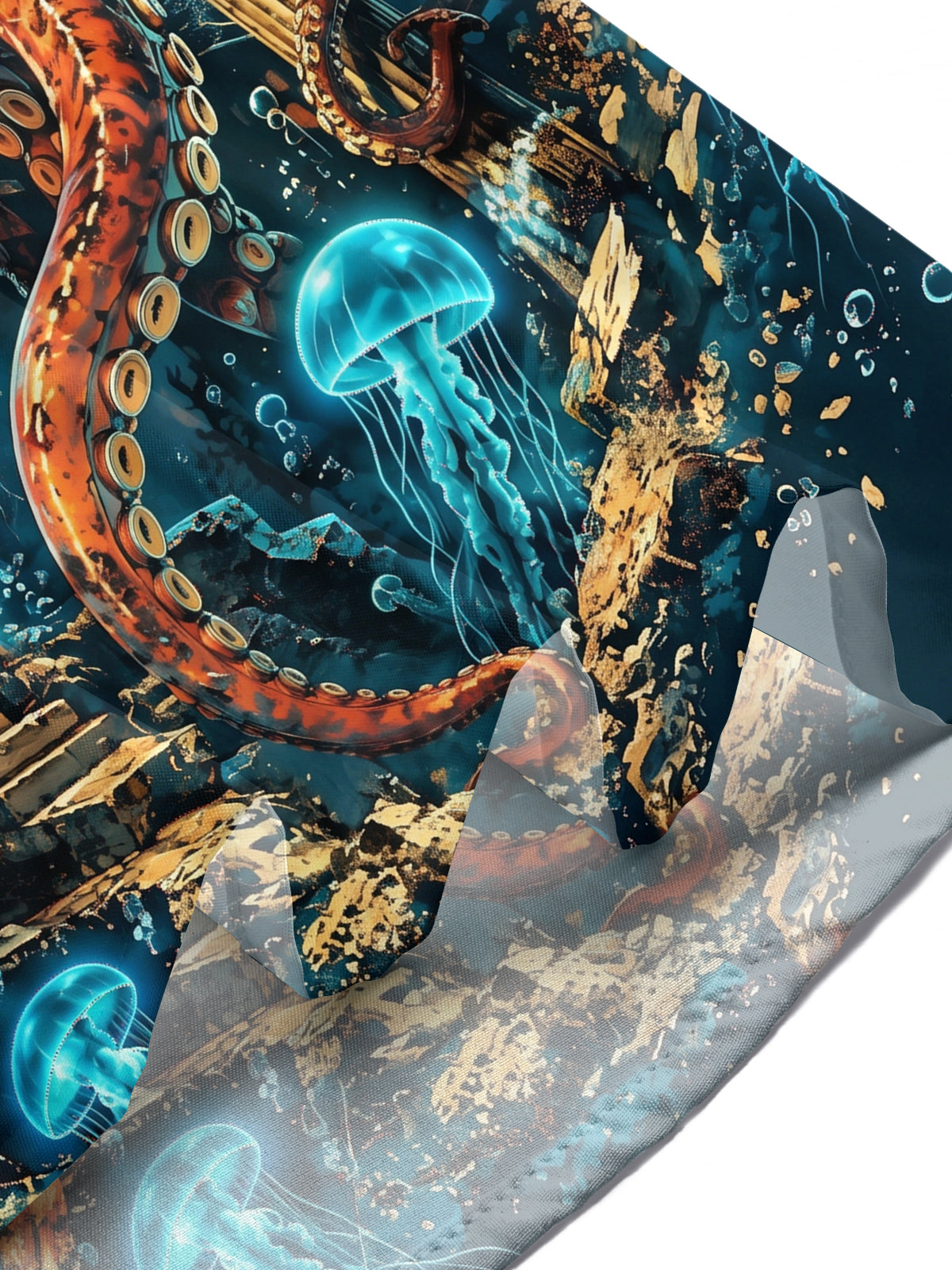 Oceanlyte Men's Hawaiian Octopus And Ancient Ruins Print Short Sleeve Shirt with Chest Pocket