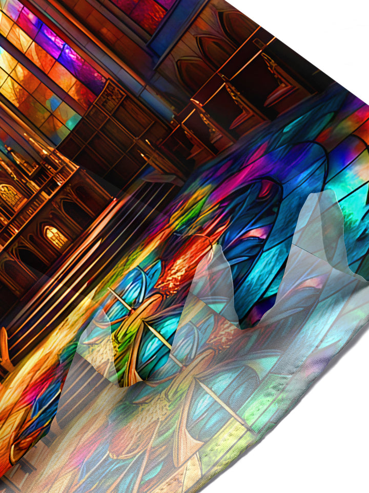 Oceanlyte Men's Graphic Stained Glass Church Print Short Sleeve Button Down Shirt with Chest Pocket