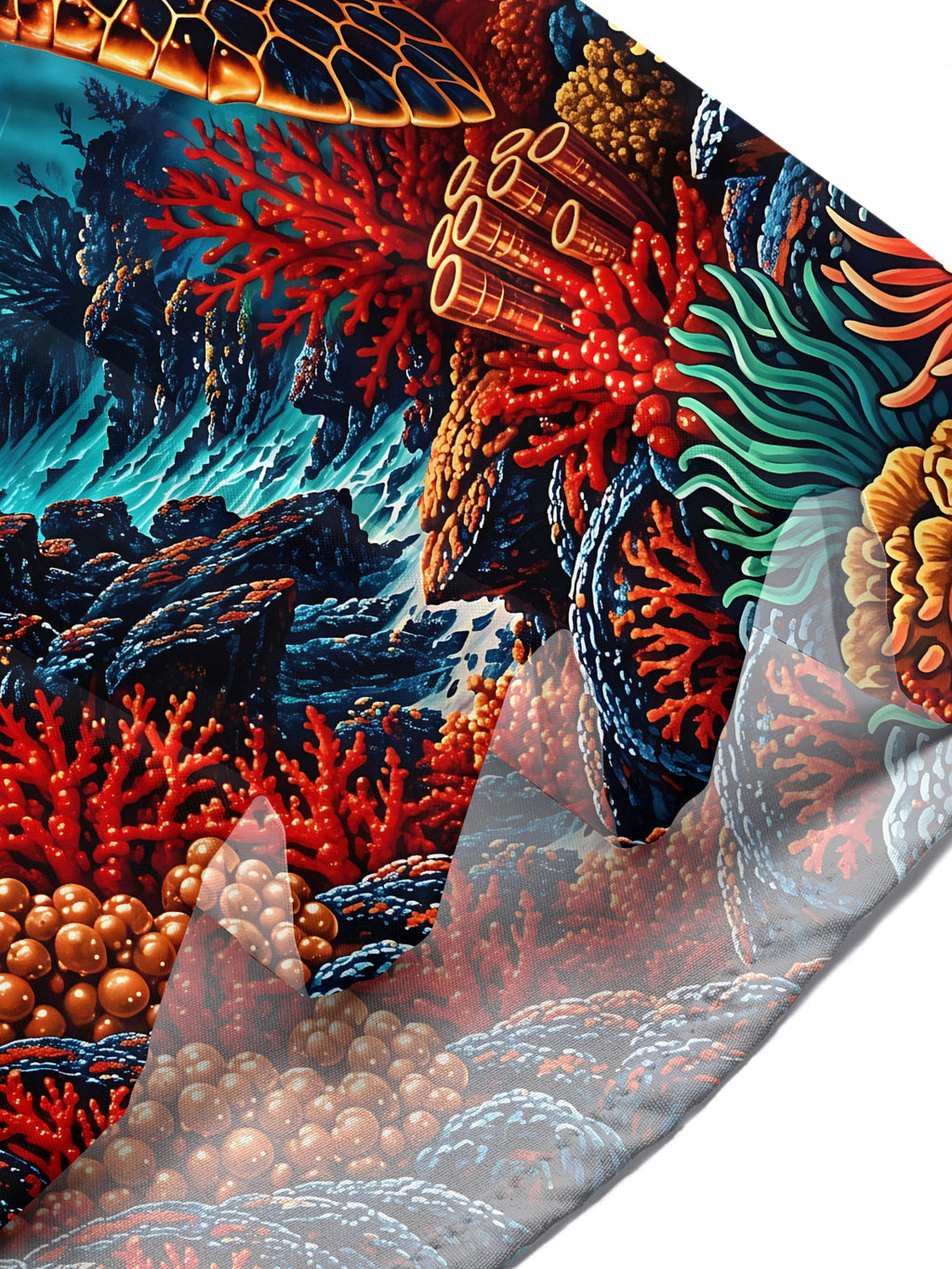 Oceanlyte Men's Hawaiian Sea Turtle And Coral Reef Print Short Sleeve Shirt with Chest Pocket