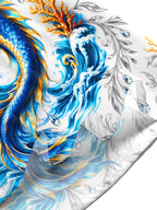 Oceanlyte Men's Blue And Golden Dragon On Waves Print Short Sleeve Shirt with Chest Pocket