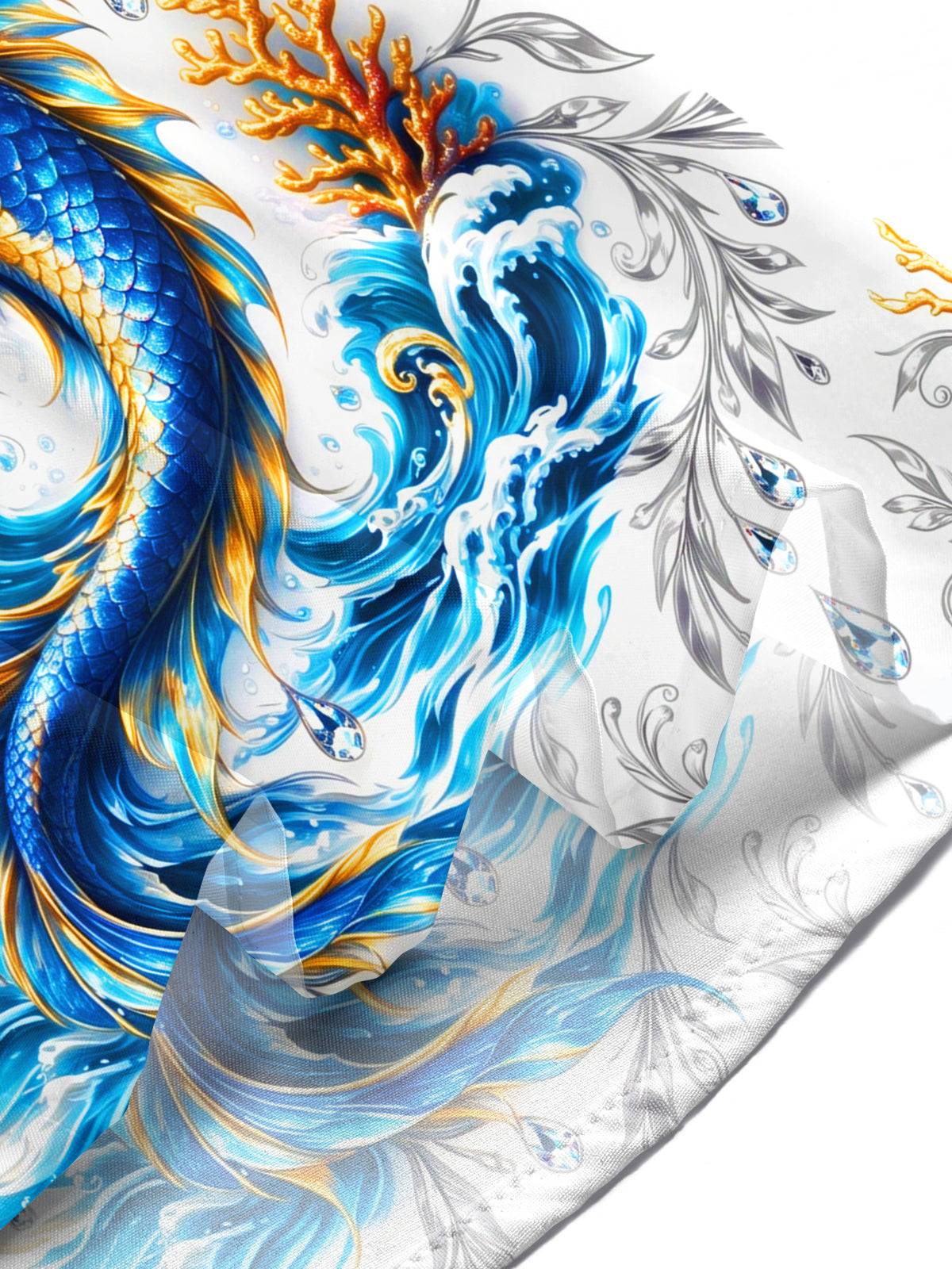Oceanlyte Men's Blue And Golden Dragon On Waves Print Short Sleeve Shirt with Chest Pocket