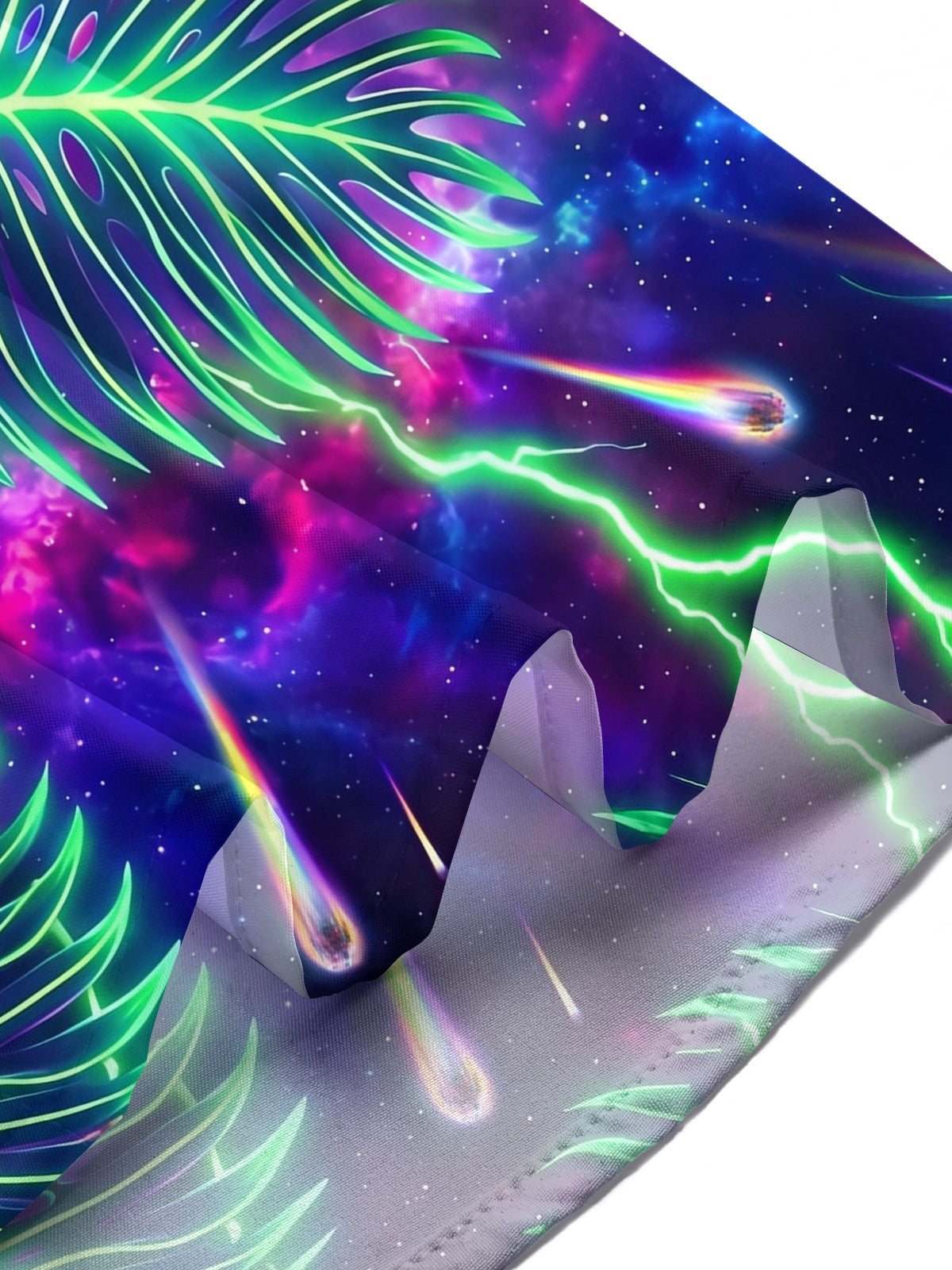 Oceanlyte Men's Neon Palm Leaves And Galaxy Planet Print Short Sleeve Shirt with Chest Pocket