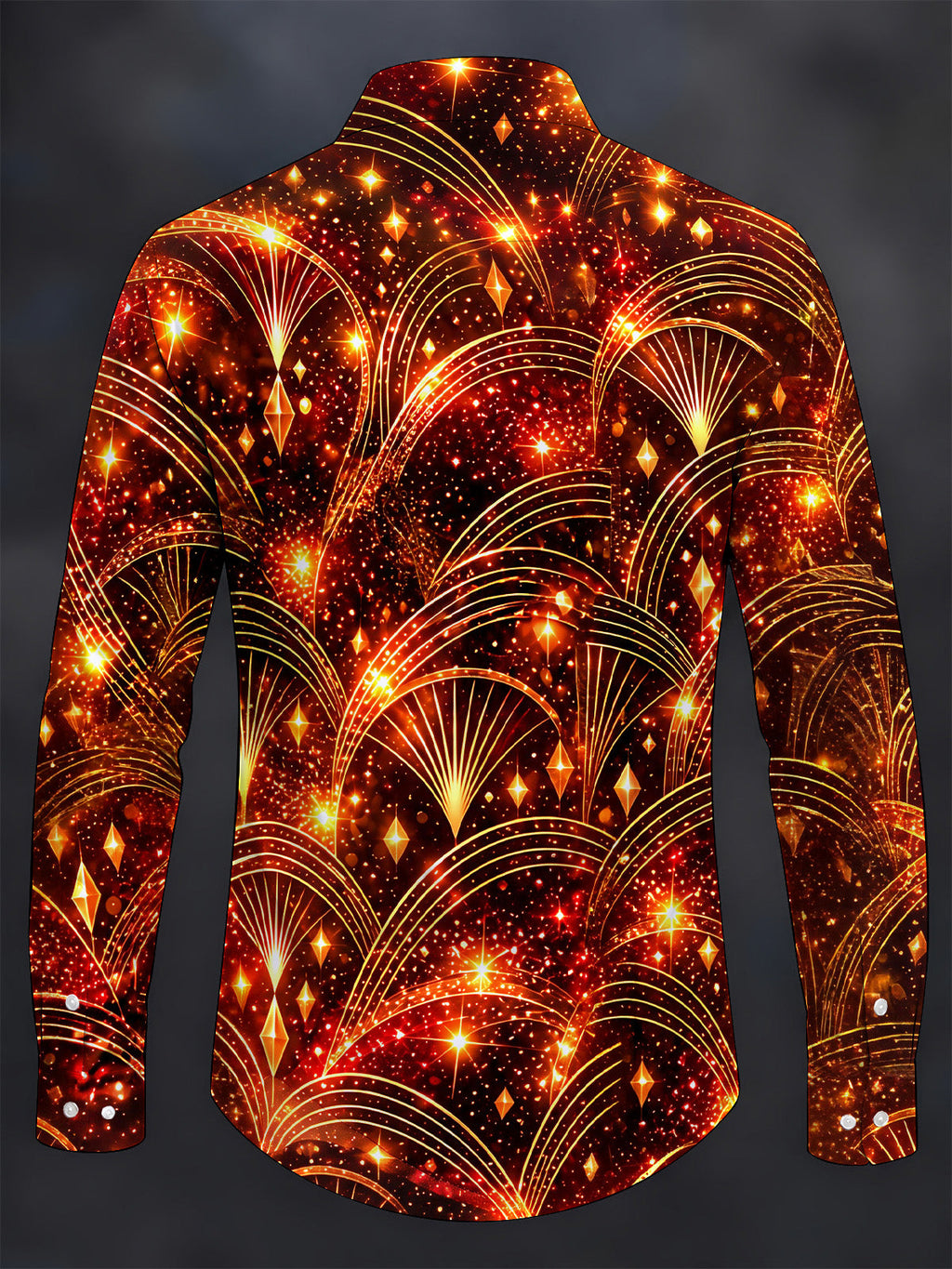 Oceanlyte Men's Long Sleeve Shirt - Art Deco Geometric Fan Patterns And Sparkles Print with Chest Pocket