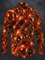 Oceanlyte Men's Long Sleeve Shirt - Art Deco Geometric Fan Patterns And Sparkles Print with Chest Pocket