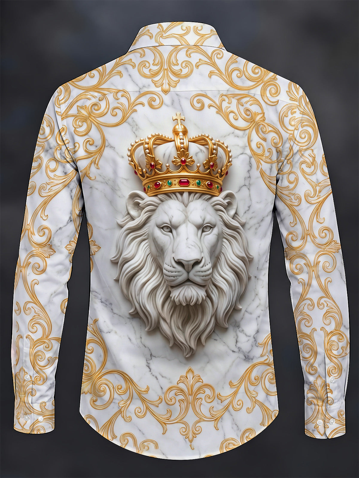 Oceanlyte Men's Printed Marble Lion With Golden Crown Print Long Sleeve Shirt with Chest Pocket