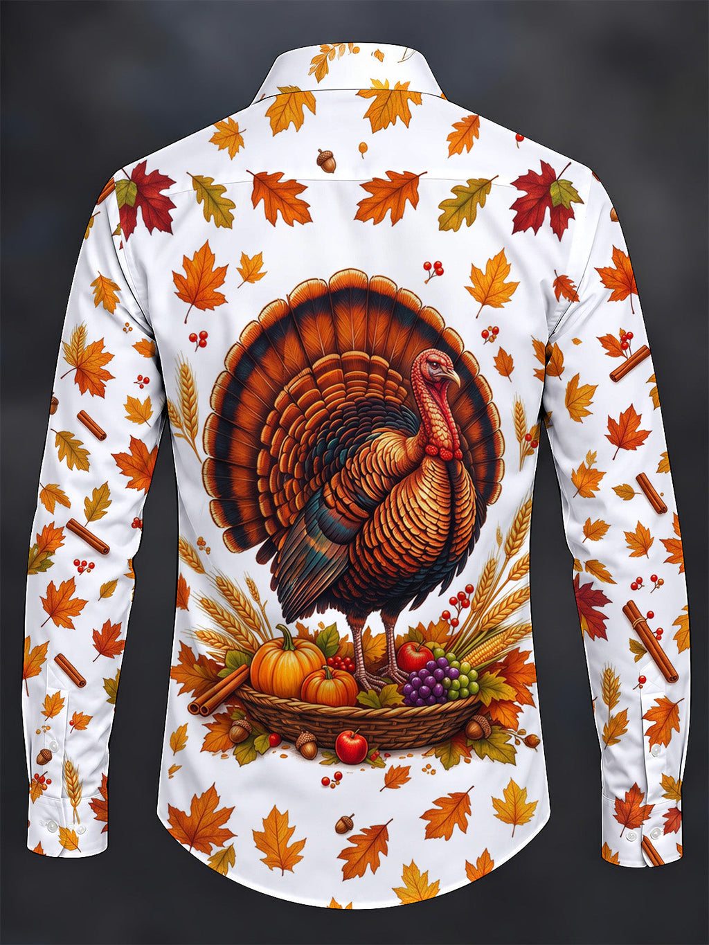 Oceanlyte Men's Long Sleeve Shirt - Thanksgiving Turkey And Harvest Cornucopia Print with Chest Pocket
