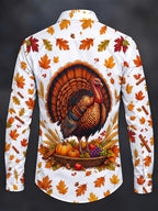 Oceanlyte Men's Long Sleeve Shirt - Thanksgiving Turkey And Harvest Cornucopia Print with Chest Pocket