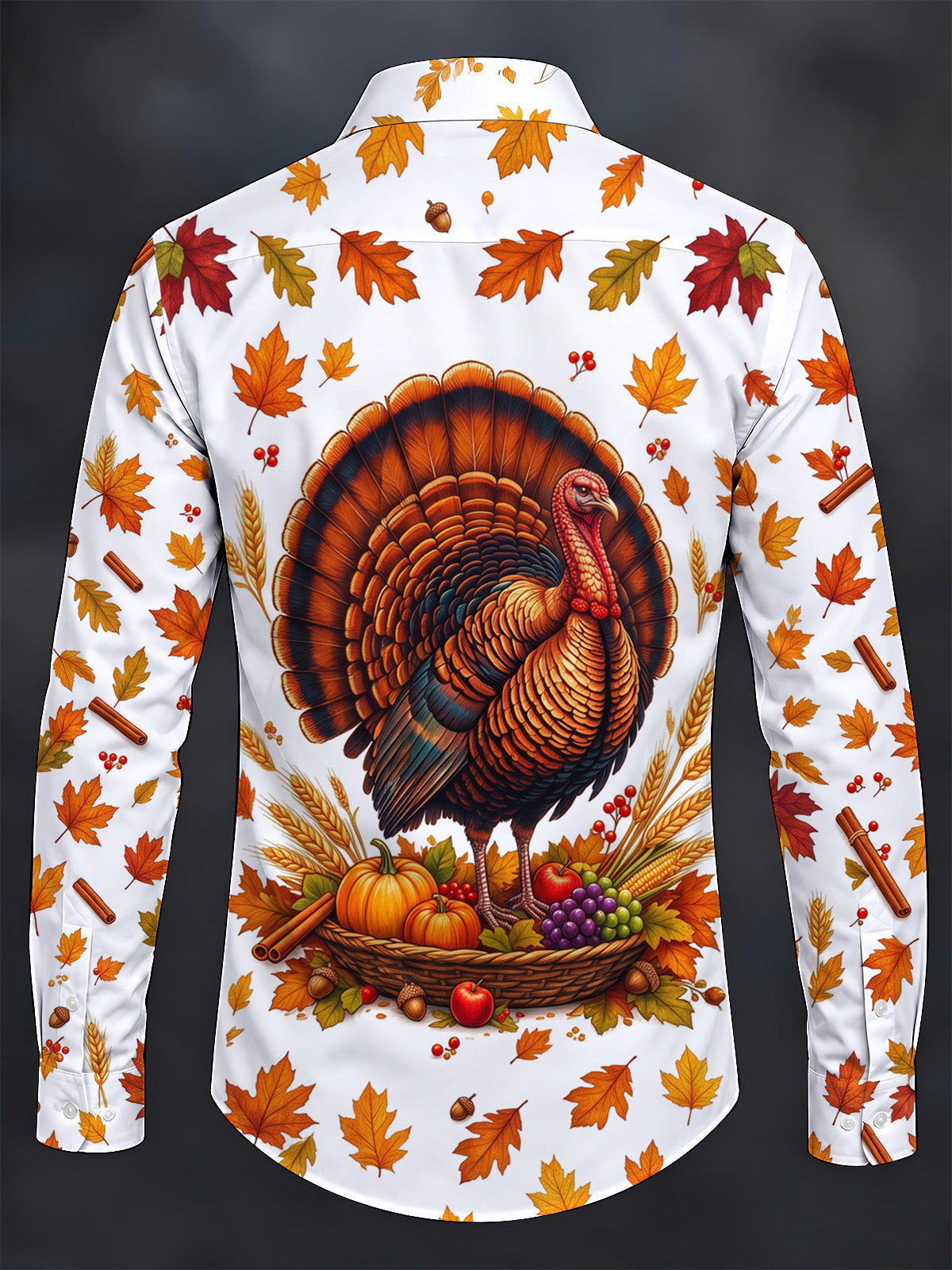 Oceanlyte Men's Long Sleeve Shirt - Thanksgiving Turkey And Harvest Cornucopia Print with Chest Pocket