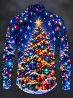 Oceanlyte Men's Christmas Tree With Ornaments And Gifts Print Long Sleeve Shirt with Chest Pocket