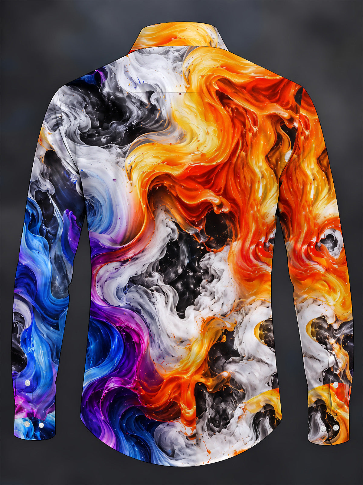 Oceanlyte Men's Printed Abstract Swirling Fluid Colors Print Long Sleeve Shirt with Chest Pocket