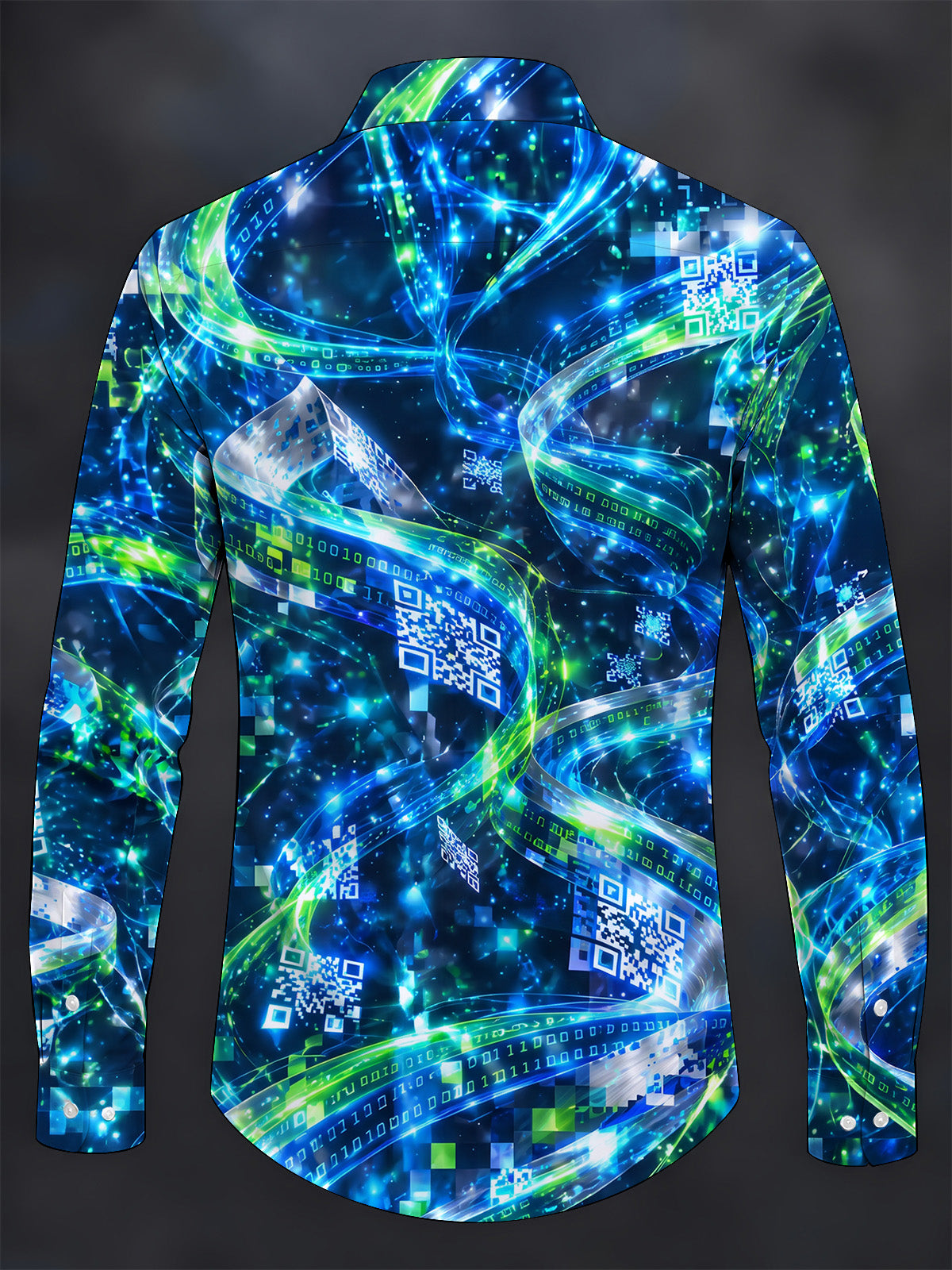 Oceanlyte Men's Abstract Digital Code And QR Codes Print Long Sleeve Shirt with Chest Pocket