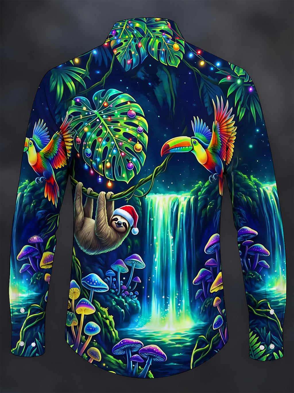 Oceanlyte Men's Graphic Christmas Sloth And Toucans Print Long Sleeve Shirt with Chest Pocket