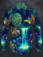 Oceanlyte Men's Graphic Christmas Sloth And Toucans Print Long Sleeve Shirt with Chest Pocket