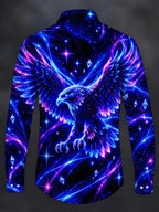 Oceanlyte Men's Neon Eagle With Galaxy Background Print Long Sleeve Shirt with Chest Pocket