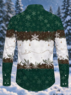 Oceanlyte Men's Christmas Snowflakes And Pine Branches Print Long Sleeve Shirt with Chest Pocket