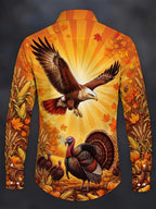 Oceanlyte Men's Thanksgiving Bald Eagle And Turkeys Print Long Sleeve Shirt with Chest Pocket