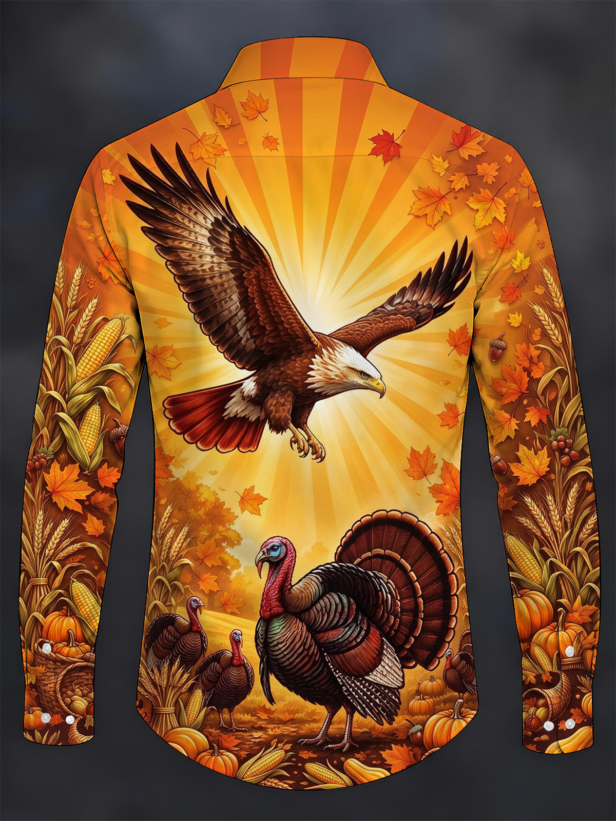 Oceanlyte Men's Thanksgiving Bald Eagle And Turkeys Print Long Sleeve Shirt with Chest Pocket
