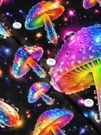 Oceanlyte Men's Printed Psychedelic Rainbow Mushrooms Print Short Sleeve Shirt with Chest Pocket
