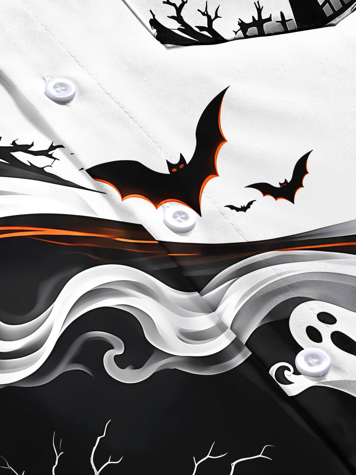 Oceanlyte Men's Graphic Halloween Ghosts And Pumpkins Print Short Sleeve Shirt with Chest Pocket