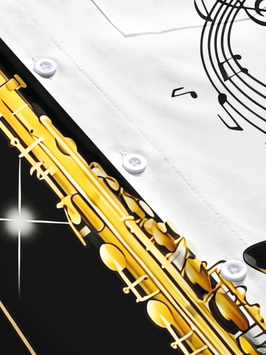 Oceanlyte Men's Hawaiian Saxophone Print Musical Notes Print Short Sleeve Shirt with Chest Pocket