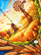 Oceanlyte Men's Wheat Field And Windmill Landscape Print Short Sleeve Shirt with Chest Pocket
