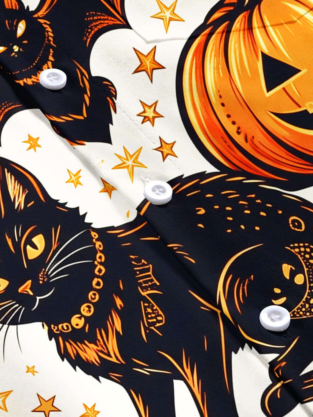 Oceanlyte Men's Hawaiian Halloween Black Cat Print Short Sleeve Shirt with Chest Pocket