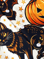 Oceanlyte Men's Hawaiian Halloween Black Cat Print Short Sleeve Shirt with Chest Pocket