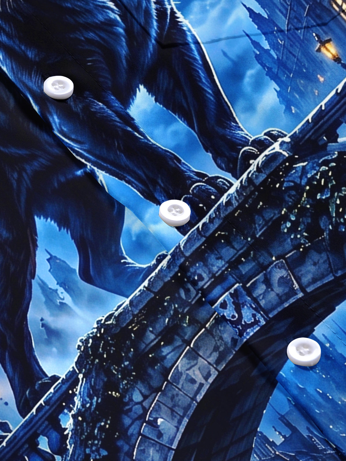 Oceanlyte Men's Short Sleeve Shirt - Halloween Black Panther On Bridge With Moon And Bats Print with Chest Pocket
