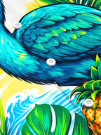 Oceanlyte Men's Hawaiian Blue Pelican And Pineapple Print Short Sleeve Shirt with Chest Pocket