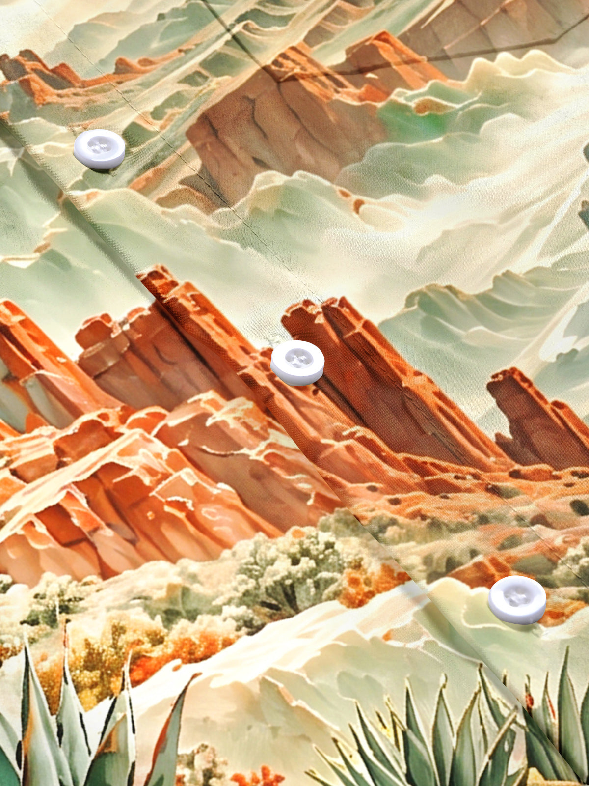 Oceanlyte Men's Short Sleeve Shirt - Desert Landscape With Red Rock Canyons And Agave Plants Print with Chest Pocket