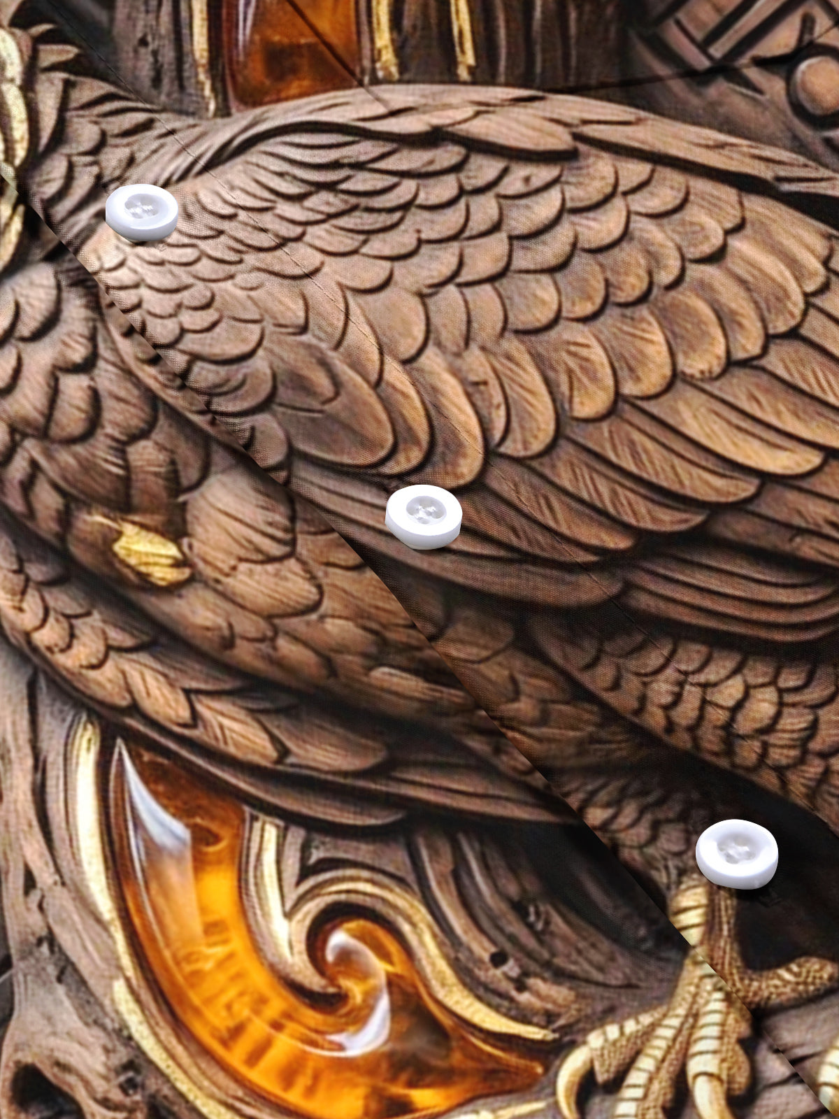 Oceanlyte Men's Printed 3D Wood Carved Eagle Print Short Sleeve Shirt with Chest Pocket