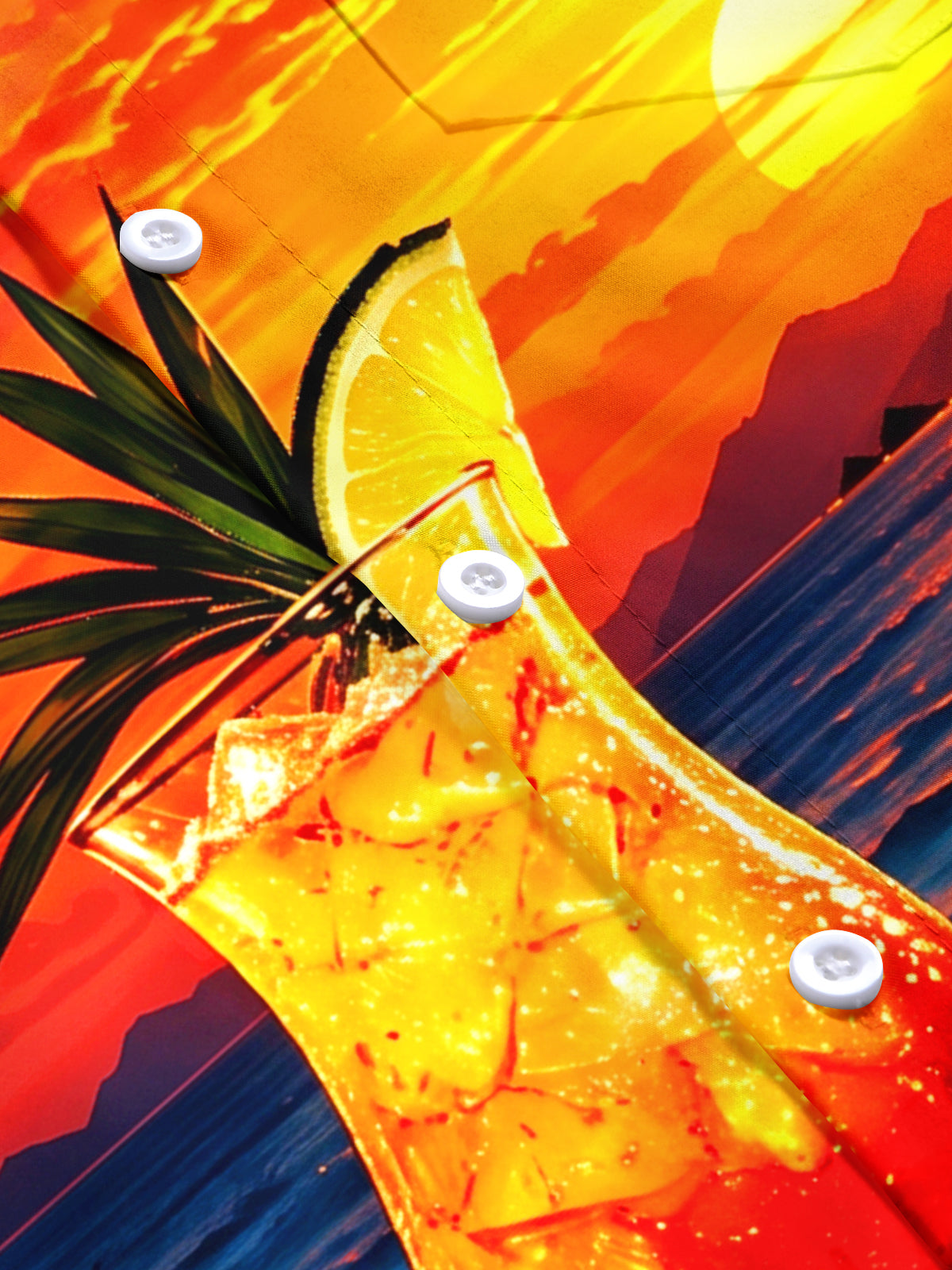 Oceanlyte Men's Short Sleeve Shirt - Tropical Sunset With Cocktail And Palm Trees Print with Chest Pocket
